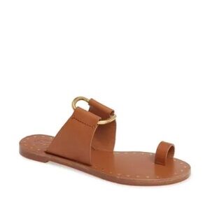 Tory Burch Womens Ravello Studded Leather Sandals Size 7.5 Camel toe Ring Sandal